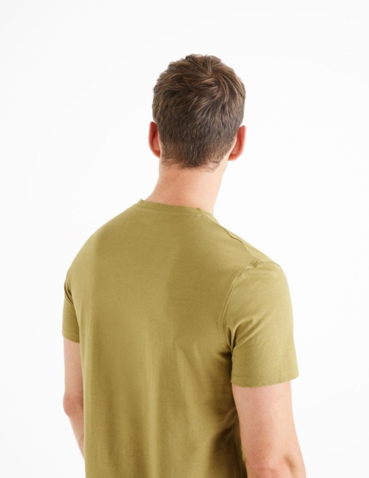 Homme T-shirt Col V 100% Coton -kaki | Celio T-shirts