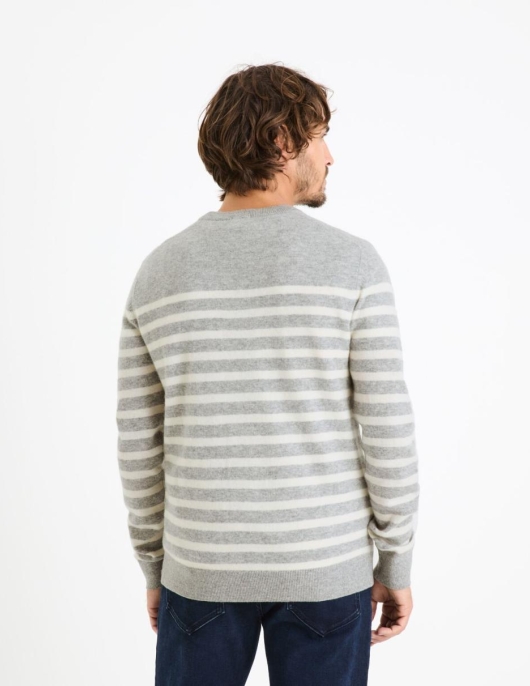 Homme Pull Col Rond En Laine Et Cachemire – Gris Chiné | Celio Pulls Col Rond