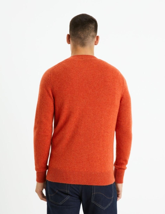 Homme Pull Col Rond 100% Laine – Orange | Celio Pulls Col Rond