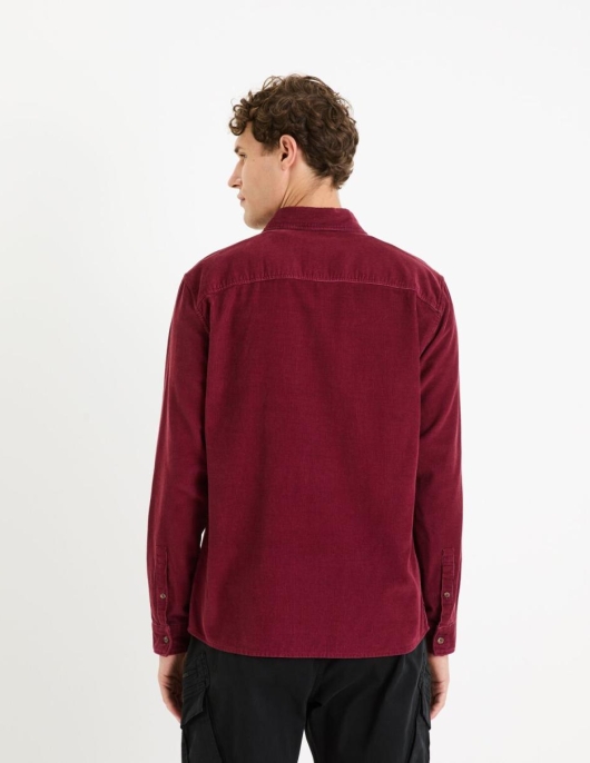 Homme Chemise Regular 100% Coton Velours – Bordeaux | Celio Chemises