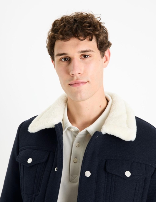 Homme Veste En Velours Doublé Sherpa – Marine | Celio Vestes