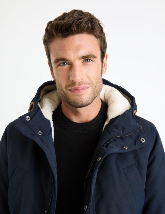 Homme Parka á  Capuche Doublé Sherpa – Marine | Celio Parkas