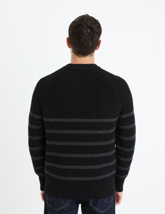 Homme Pull Col Rond Coton Mélangé – Noir | Celio Pulls Col Rond