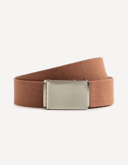 Homme Ceinture Sangle Avec Boucle En Métal – Camel | Celio Ceintures Et Bretelles