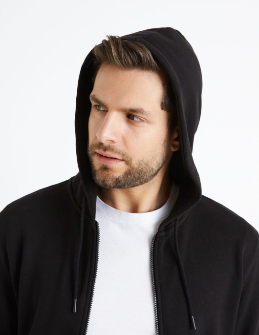 Homme Sweat Zippé à  Capuche 100% Coton – Noir | Celio Sweats