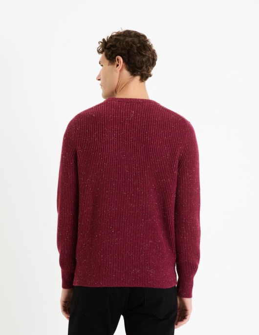 Homme Pull Col Rond Coton Mélangé – Bordeaux | Celio Pulls Col Rond