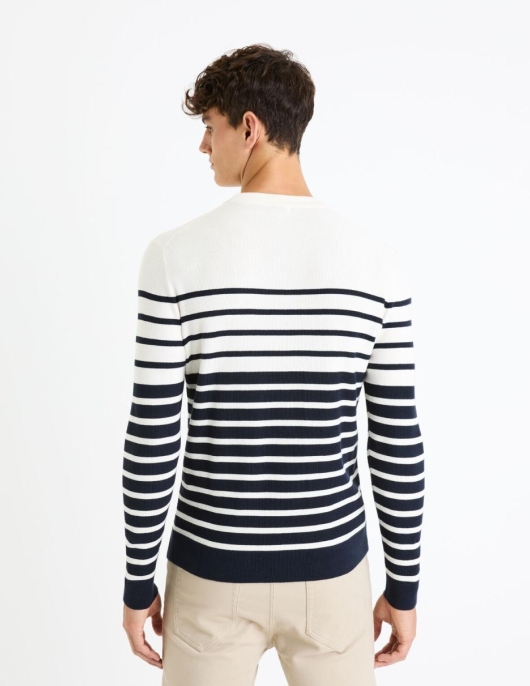 Homme Pull Col Rond 100% Coton – Blanc | Celio Pulls Col Rond