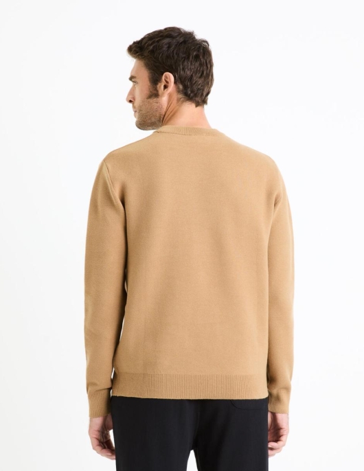 Homme Pull Col Rond Coton Mélangé – Marron | Celio Pulls Col Rond