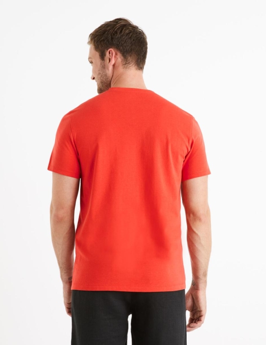 Homme T-shirt Col V 100% Coton -rouge | Celio T-shirts