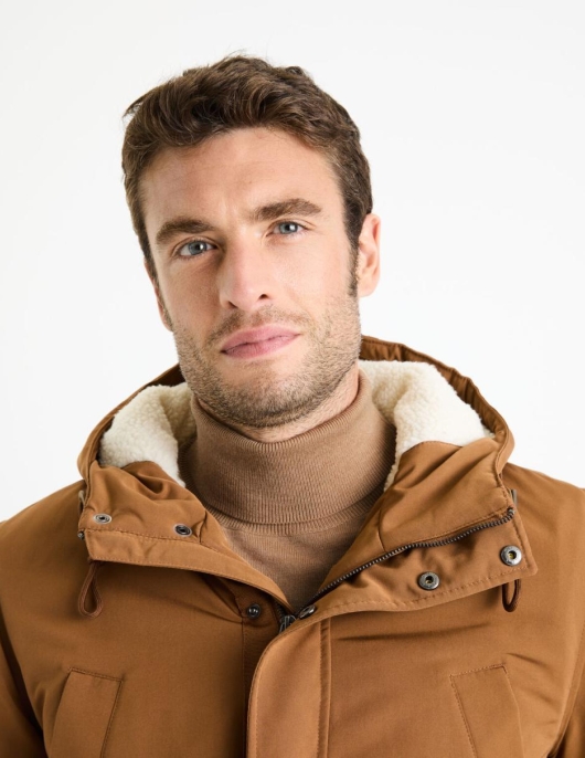 Homme Parka à Capuche Doublé Sherpa – Camel | Celio Parkas