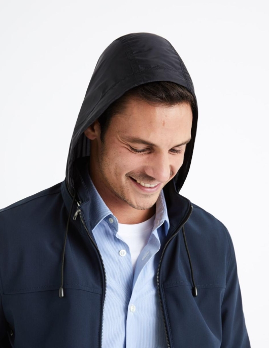 Homme Blouson Déperlant Avec Capuche Dans Le Col – Marine | Celio Vestes