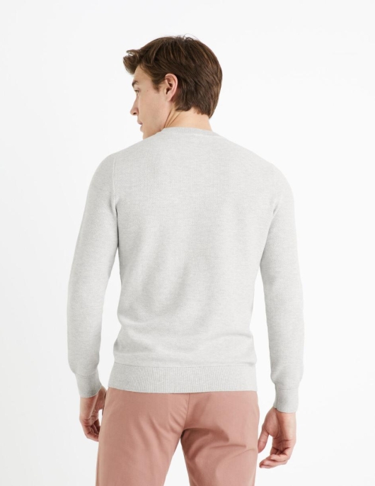 Homme Pull Col Rond 100% Coton – Gris Chiné | Celio Pulls Col Rond