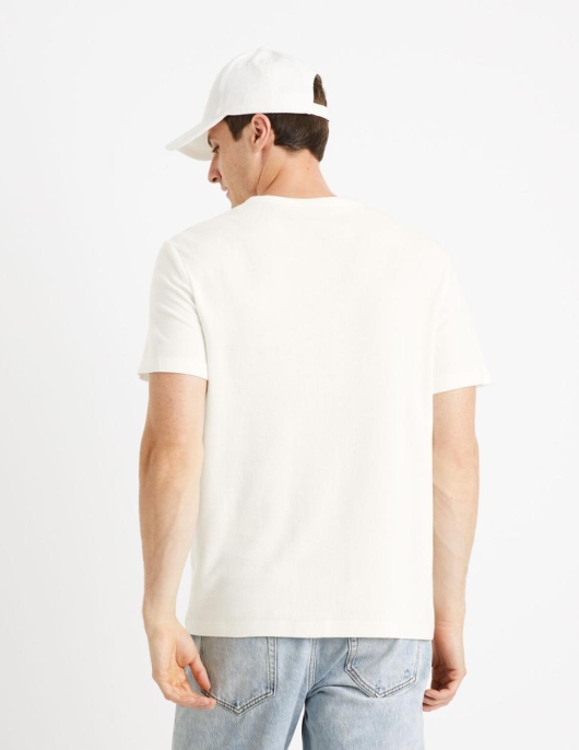 Homme T-shirt Col Henley Coton Mélangé – Ecru | Celio T-shirts