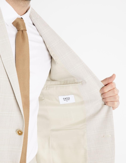 Homme Veste De Costume Slim à Carreaux – Beige Clair | Celio Vestes