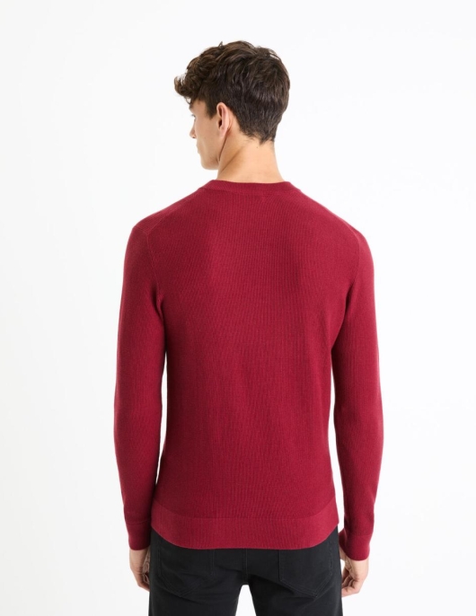 Homme Pull Col Rond 100% Coton – Bordeaux | Celio Pulls Col Rond