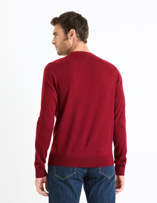 Homme Pull Col Rond 100% Laine Mérinos – Rouge | Celio Pulls Col Rond