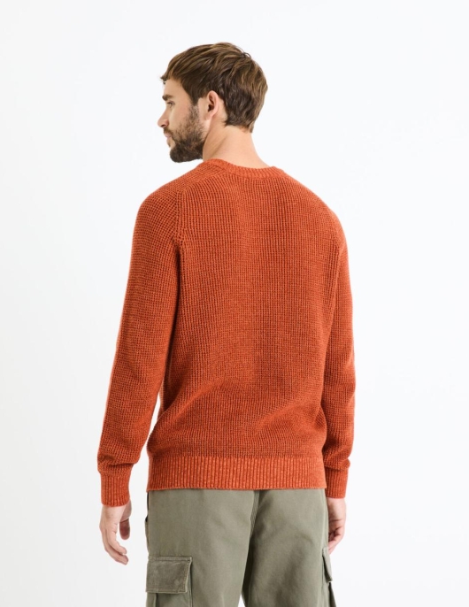 Homme Pull Col Rond 100% Coton – Orange | Celio Pulls Col Rond