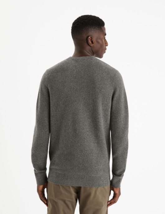 Homme Pull Col Rond Coton Mélangé – Anthracite | Celio Pulls Col Rond