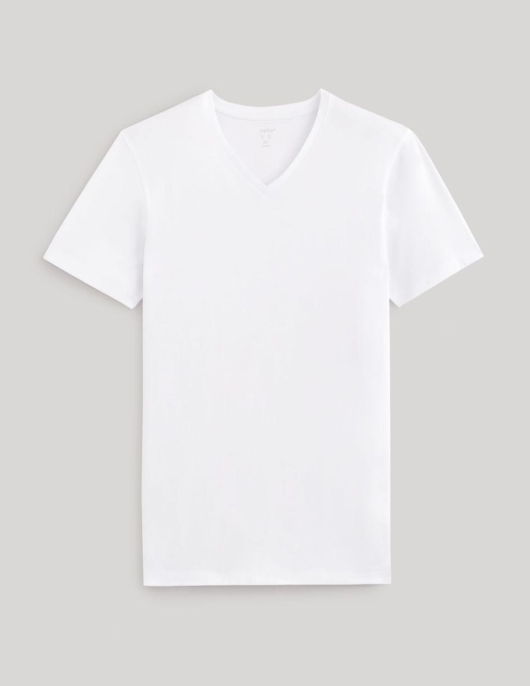 Homme T-shirt Col V Coton Stretch – Blanc | Celio T-shirts