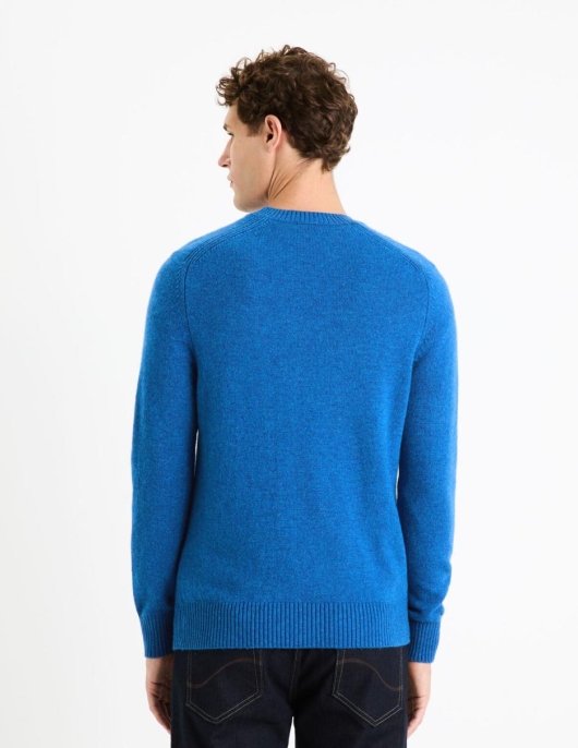 Homme Pull Col Rond 100% Laine – Bleu | Celio Pulls Col Rond