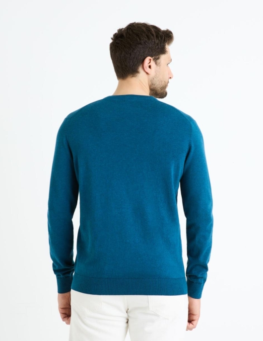 Homme Pull Col V 100% Coton – Bleu | Celio Pulls Col V