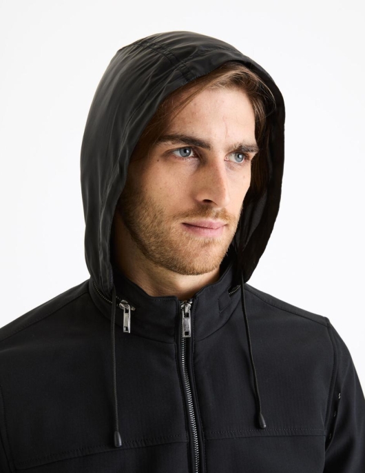 Homme Blouson Déperlant Avec Capuche Dans Le Col – Noir | Celio Blousons