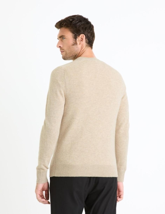 Homme Pull Col Rond 100% Laine – Beige | Celio Pulls Col Rond