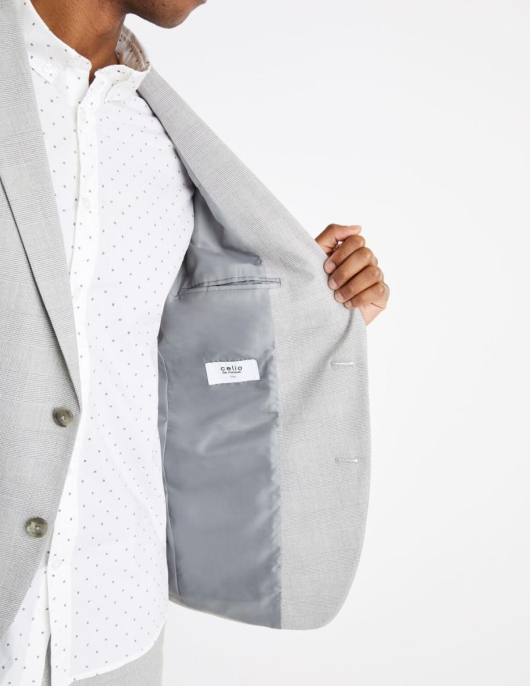 Homme Veste De Costume MARIE Slim à Carreaux – Gris | Celio Costumes