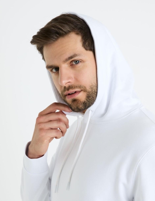 Homme Sweat à  Capuche 100% Coton – Blanc | Celio Sweats