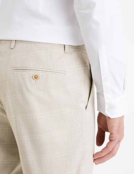 Homme Pantalon De Costume Leg Slim à Carreaux – Beige Clair | Celio Pantalons