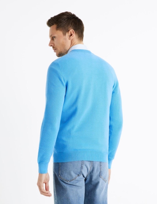 Homme Pull Col Rond 100% Coton – Bleu | Celio Pulls Col Rond