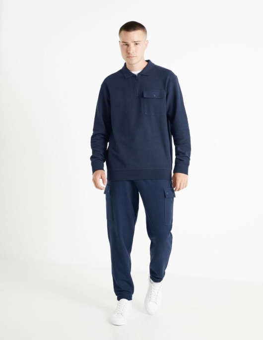 Homme Sweat Col Zippé 100% Coton – Marine | Celio Sweats