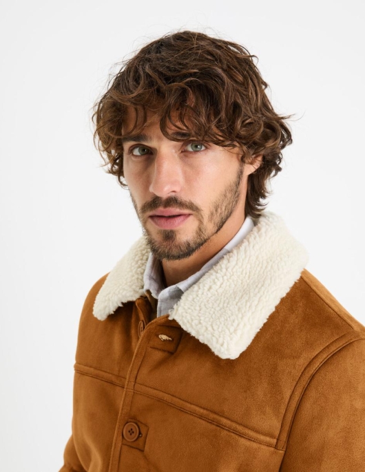 Homme Veste En Faux Daim Doublé Sherpa – Camel | Celio Blousons