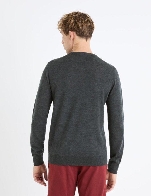 Homme Pull Col V 100% Laine Mérinos – Anthracite | Celio Pulls Col V