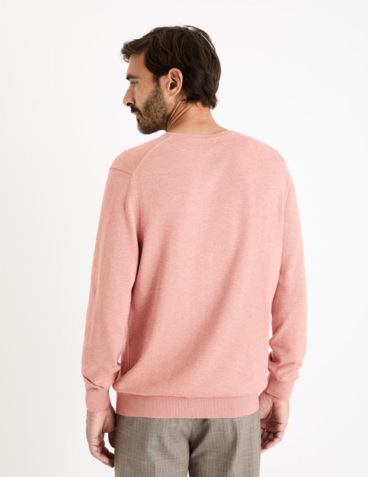 Homme Pull Col Rond 100% Coton – Rose | Celio Pulls Col Rond