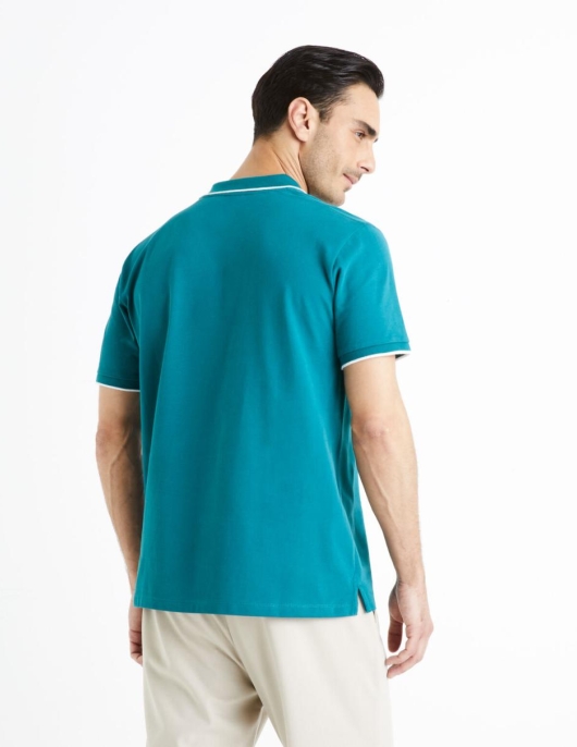 Homme Polo 100% Coton à  Col Zippé – Vert Foncé | Celio Polos