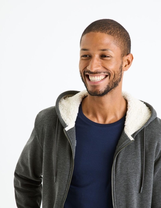 Homme Sweat Zippé à  Capuche Coton Mélangé – Anthracite | Celio Sweats