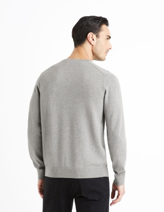 Homme Pull Col V 100% Coton – Gris Chine | Celio Pulls Col V