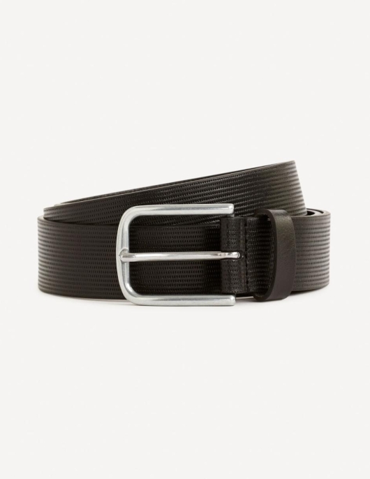 Homme Ceinture 100% Cuir Motif Microperforé – Noir | Celio Ceintures Et Bretelles