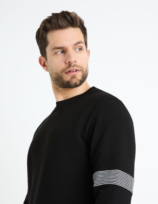 Homme Sweat Col Rond Coton Mélangé – Noir | Celio Sweats