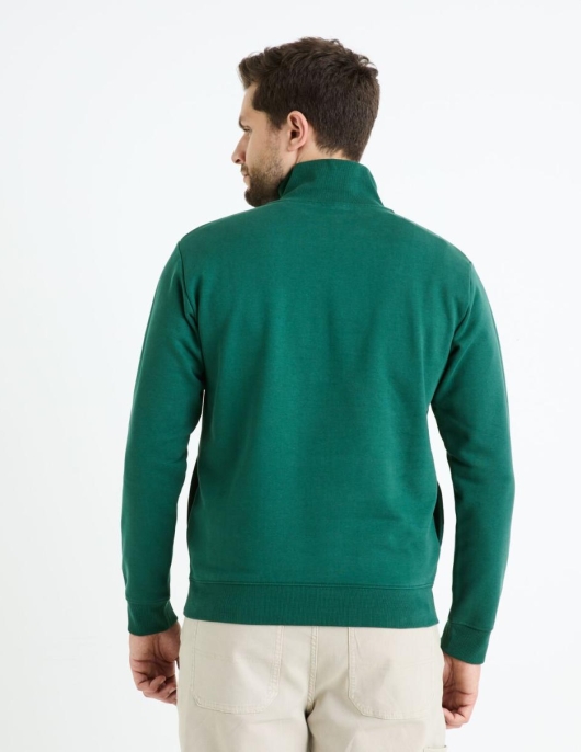 Homme Sweat Col Zippé Coton Mélangé – Vert | Celio Sweats