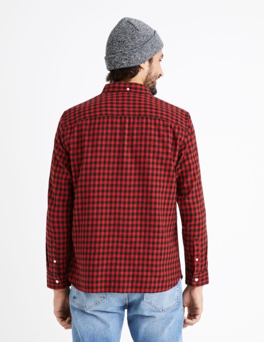 Homme Chemise Regular Flanelle 100% Coton à Carreaux – Rouge | Celio Chemises