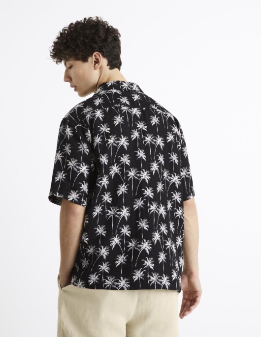 Homme Chemise Relax Col Hawaïen Motif Tropical – Noir | Celio Chemises