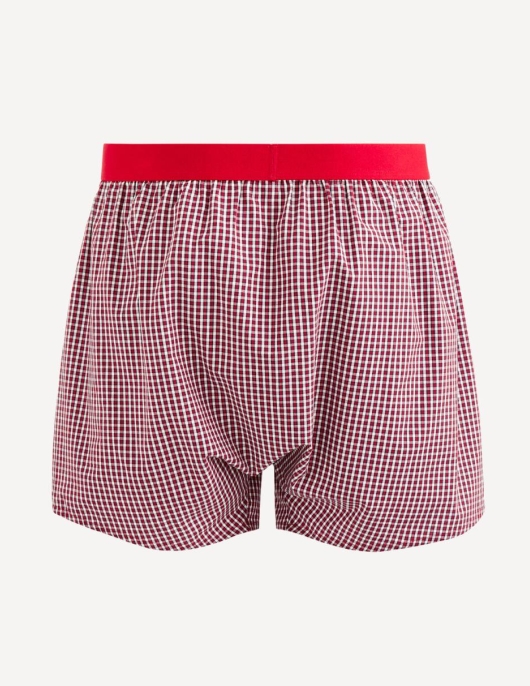 Homme Caleçon Popeline 100% Coton à Carreaux – Rouge | Celio Caleçons