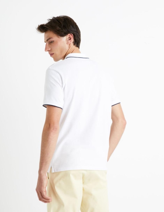 Homme Polo 100% Coton à  Col Zippé – Blanc | Celio Polos