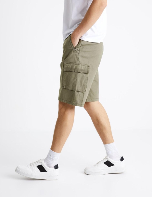 Homme Pantalon Cargo En Coton Stretch – Kaki | Celio Bermudas