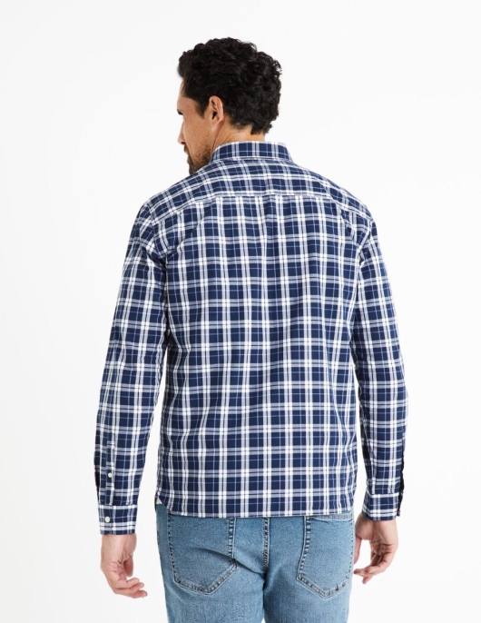 Homme Chemise Regular Popeline 100% Coton à Carreaux – Bleu | Celio Chemises