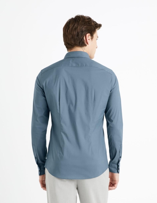 Homme Chemise Slim Coton Stretch – Bleu | Celio Chemises