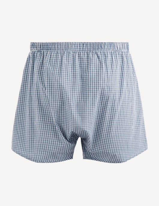 Homme Caleçon Popeline 100% Coton à Carreaux – Bleu | Celio Caleçons