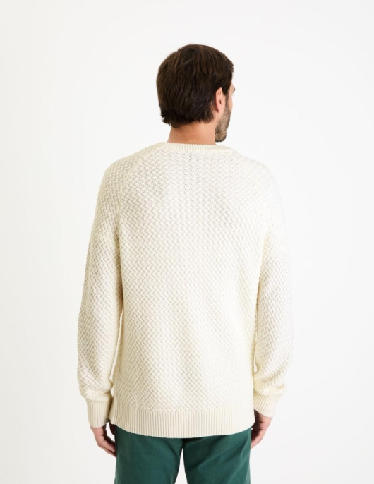 Homme Pull Col Rond Coton Mélangé – Beige | Celio Pulls Col Rond